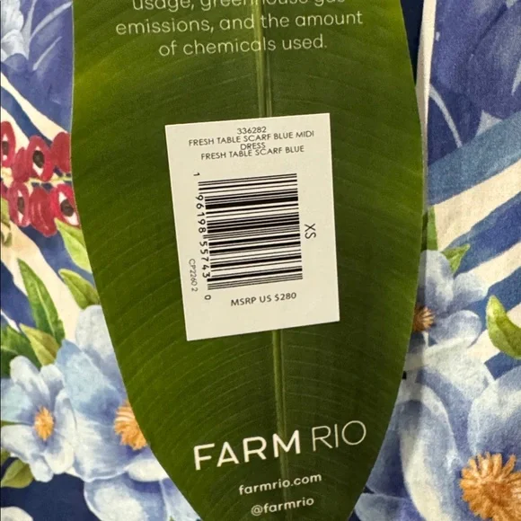Farm Rio size XS Fresh Table Scarf Midi Dress Blue NWT No Belt - Picture 5 of 12